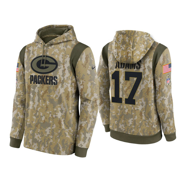 Men's Green Bay Packers #17 Davante Adams Camo 2021 Salute To Service Therma Performance Pullover Hoodie